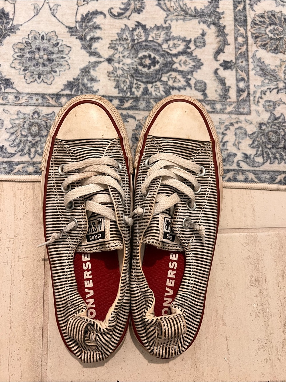 Converse Kids Black & White Striped Low-Top Sneakers with Red Trim